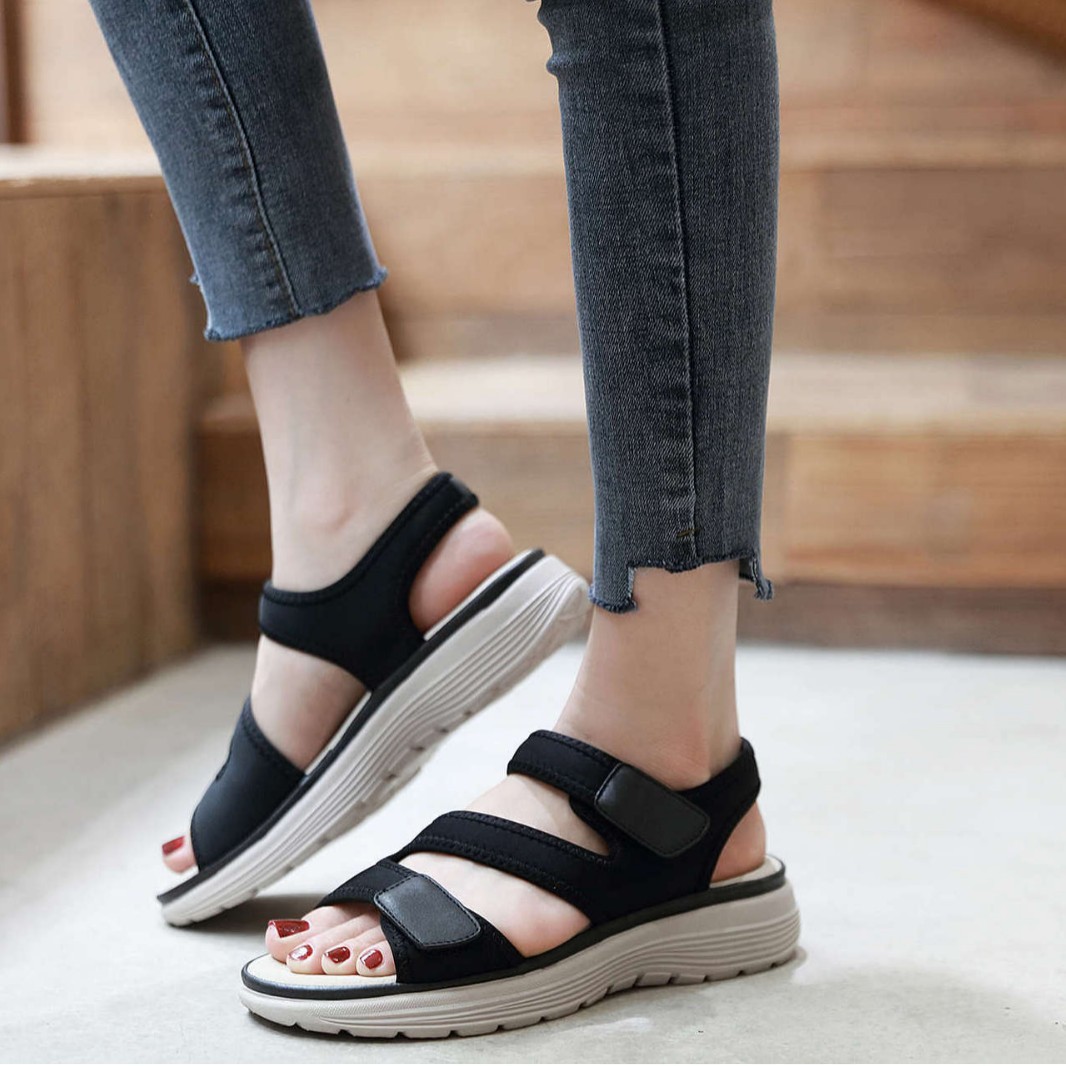 Sandalias de piel auténtica para mujer, estilo deportivo, con cuña y ligeras, con velcro, talla grande, primavera 2025_voghion.com