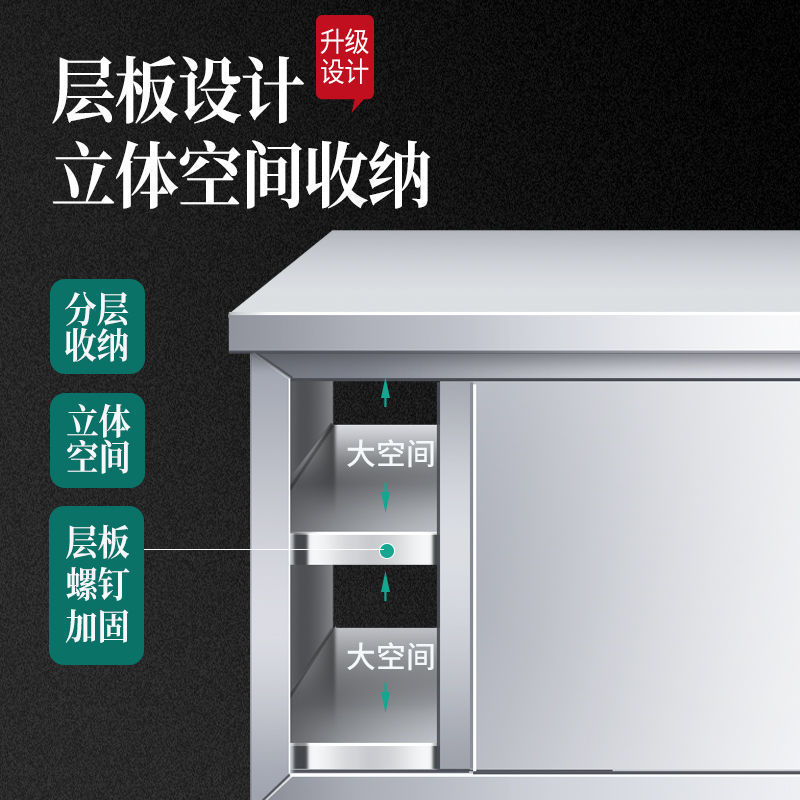 304加厚不锈钢工作台厨房操作台专用推拉门置物架面板橱柜切菜台|undefined