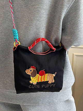 日系刺繍かわいいソーセージ犬バケツバッグ女性2025夏の新型携帯バッグ通勤シングルショルダーバッグ|undefined