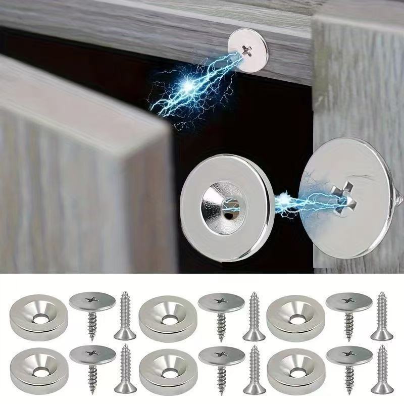 Cross-Border Round Ultra-Thin Magnetic Door Stopper with Holes, Strong Magnetic Invisible Door Catch, No-Drill Cabinet Door Push-Pull Door Stopper, Magnetic Door Topper