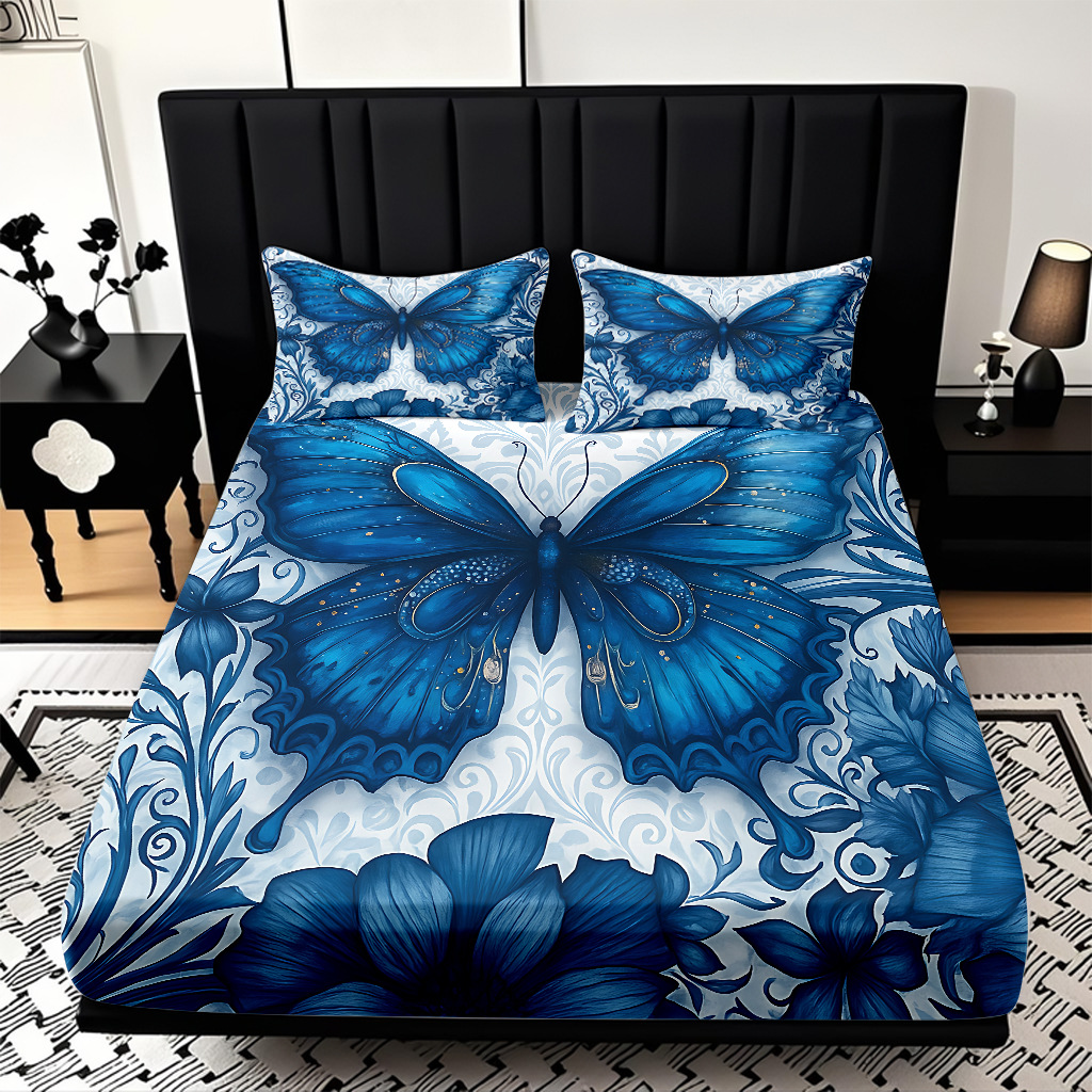 TEMU / JIT Transfronterizo para la serie de mariposas multicolores 3D impresión digital cama cama almohada kit de diseño se puede fijar