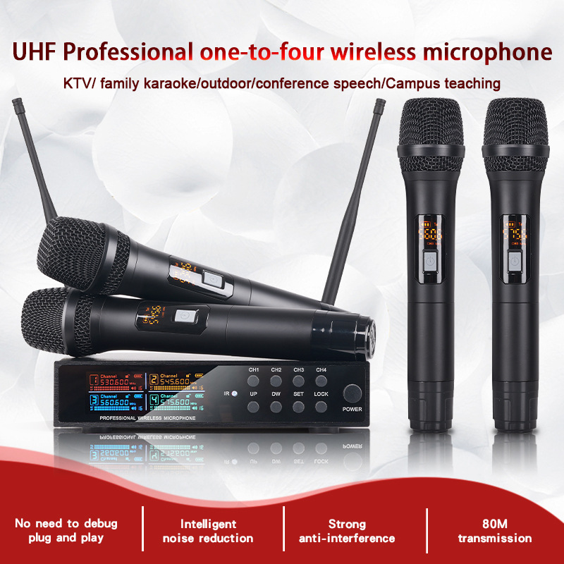 True U-Segment Wireless One-To-Four Microphone Professional Stage Performance Conference Speech Karaoke Ktv Outdoor Wireless Microphone