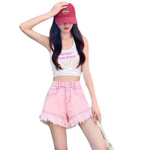 Ripped Denim Shorts for Women, Spring/Summer Collection: Loose Fit, Stylish European Design with Fringe, A-Line Hot Pants