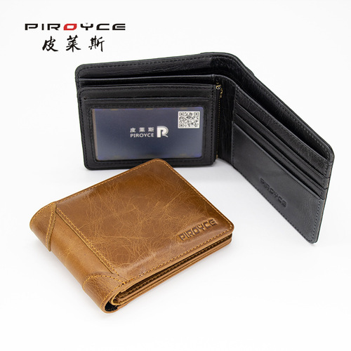 Piroyce Factory Direct Sale New Top-Grade Calfskin Retro Men's Wallet Classic Casual Money Clip