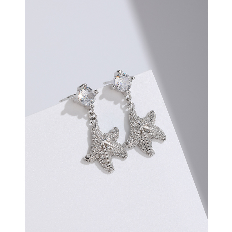 925 plata esterlina ZIRCON Starfish pendientes nicho femenino diseño 2023 nueva estrella pendientes de alta calidad joyería del oído