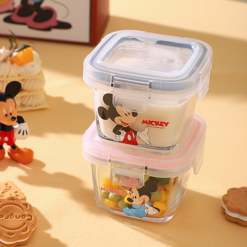 Cuenco de alimentos para niños de Disney, vidrio con alto contenido de borosilicato, caja de conservación para bebés linda, caja sellada al por mayor, caja de regalo, regalo