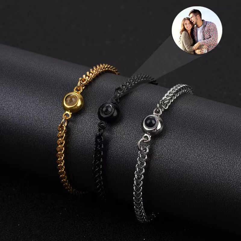 Cross-border New Photo Custom Projection Bracelet 100 I Love You Titanium Steel Snake Chain Couple Bracelet Drop Shipping