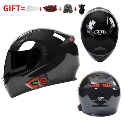 Safe for Men and Women, Motosiklet kaskı (dəbilqə) - bluetooth-model-glossy-black-black-tea-mirror-high-definition-mirror-m55-56-head-circumference