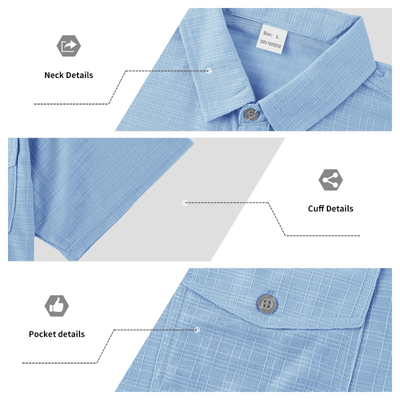 Chemise d'été à manches courtes pour homme, couleur unie, double poche, décontractée, pour les vacances_voghion.com