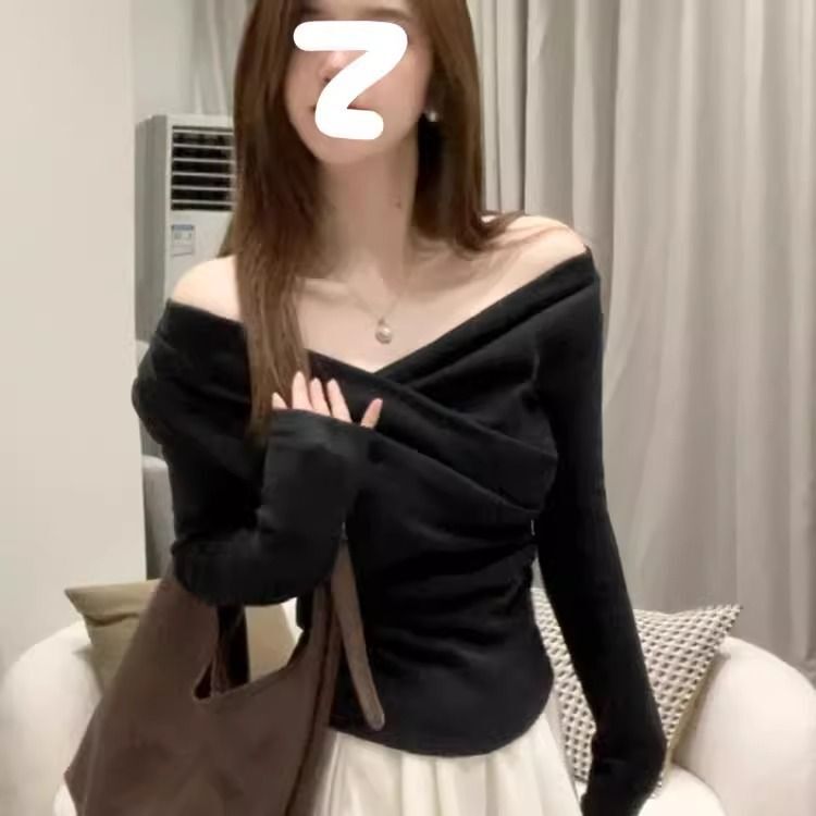 大码胖妹妹可多种穿法交叉领女2025春季上衣显瘦纯欲长袖打底衫潮|undefined