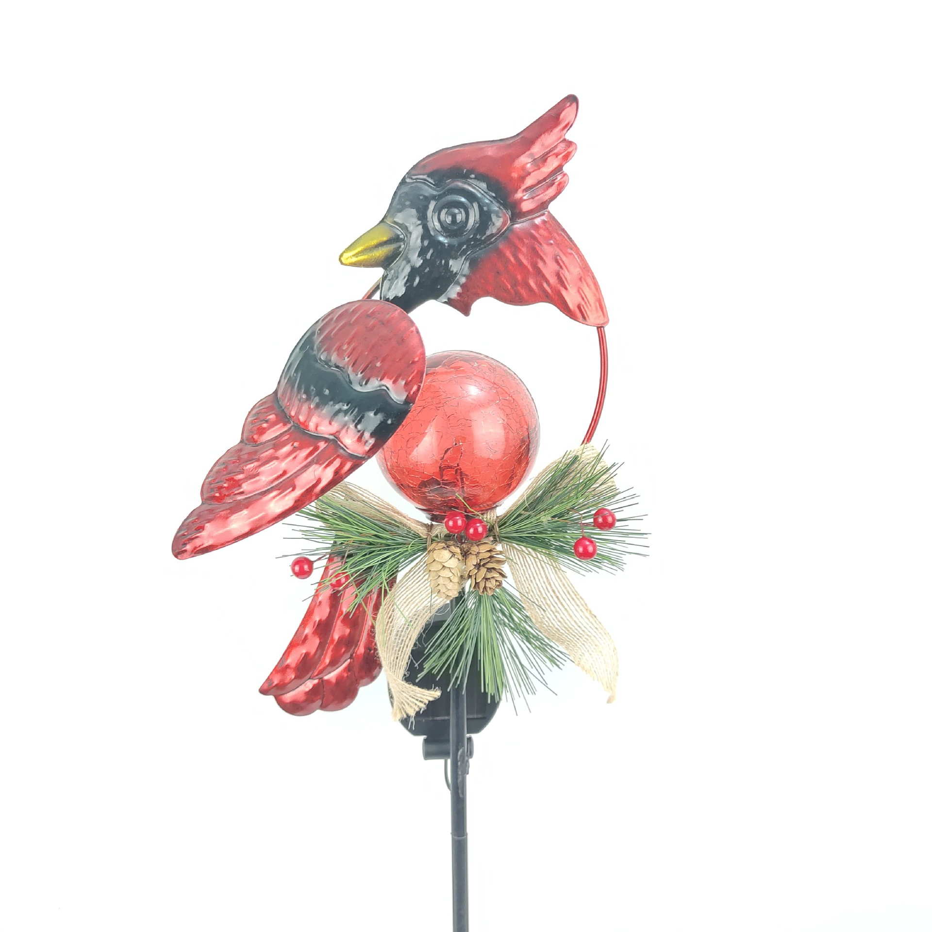 Рождественские украшения на открытом воздухе Солнечная красная птица Рождество Солнечная трещина свет сосновая игла льняной лук Рождественская красная птица