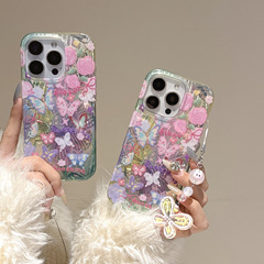 油絵風カラー蝶々 iPhone16pro max/Apple17/14/15対応 デュアルレイヤーIMDレーザー加工スマホケース