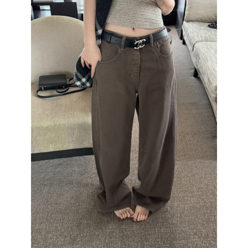 4476 # Here Yaya Shop Sugar-Fried Chestnut Special Wash Color Stylish Thin Velvet Straight-Leg Jeans