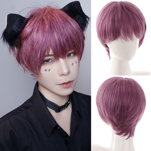 Cross-border European and American wig men's cos two-dimensional short curly hair hood high-temperature silk chemical fiber hair men's wig