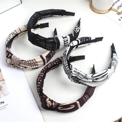 韓版新款復古報紙字母洗臉發箍女打結寬邊頭箍壓發女加長洗臉發卡