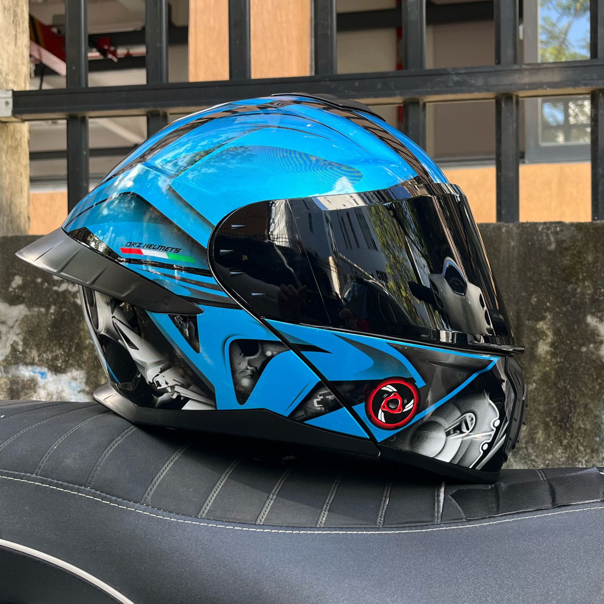 Casco de Motocicleta Orz con Certificación DOT para Hombre y Mujer, Casco Abierto con Visera Doble, Spoiler de Invierno, Cobertura Media, Azul para Todas las Estaciones.