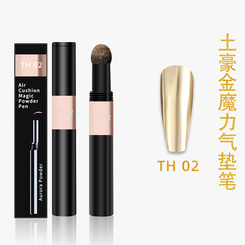 Amazon Venta caliente manicura cojín de aire pluma mágica oro de lujo sólido espejo mágico polvo espejo harina mágica cojín de aire pluma