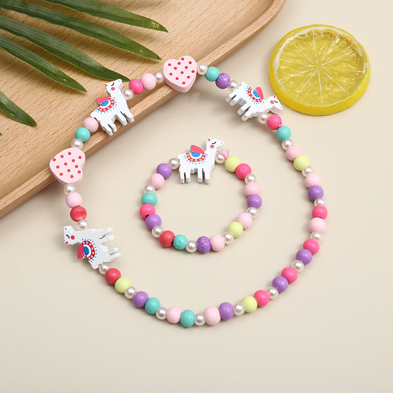 Cute Cartoon Character Flower Arylic Stoving Varnish Girl's Bracelets Necklace 1 Set display picture 9