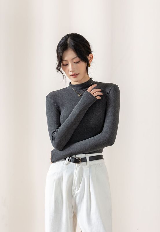 磨毛高领打底衫女内搭无痕2025新款显瘦秋冬立领百搭长袖上衣|undefined