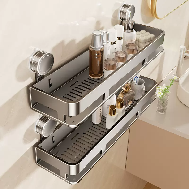 卫生间壁挂收纳架子洗漱台墙上沥水整理挂架免打孔强力吸盘置物架