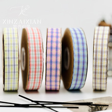 奶油双色格子丝带蝴蝶结发饰手工diy材料鞋花草帽礼品鲜花包装带