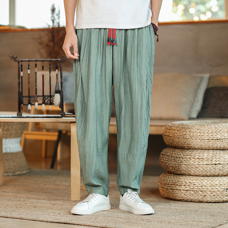 Pantalones finos de verano de estilo chino Pantalones anchos gordos sueltos de talla grande para hombres Pantalones harem de seda de hielo transpirables Pantalones casuales