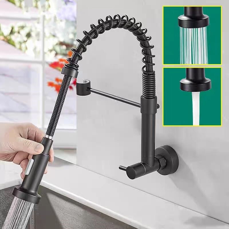 Stainless Steel Kitchen Wall-Mounted Single Cold Spring Faucet Kitchen Sink Rotating Horizontal Wall-Mounted Faucet