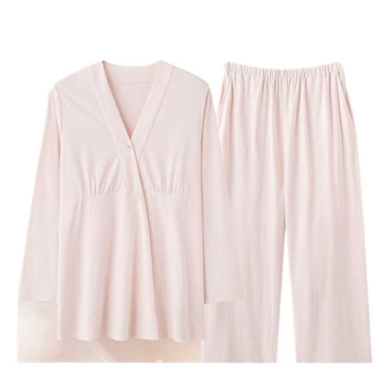 月子服の夏の綿の薄いタイプの産後の胸のパッドの授乳のパジャマの女性の妊娠期の妊婦の部屋の服のスーツ