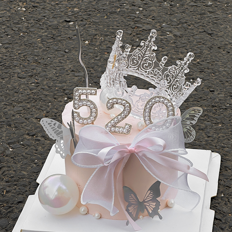 情人节唯美水晶皇冠蛋糕装饰520珍珠插件情侣表白幻彩蝴蝶装扮