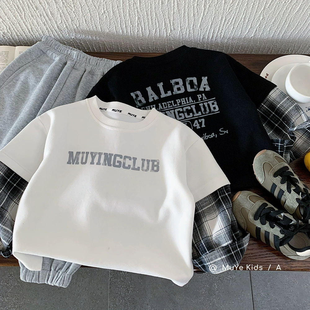 Свитшот Muye Spring Huzhou Zhili для мальчиков, в корейском стиле, с эффектом двухслойности, лоскутный, с длинным рукавом, повседневный, модный.