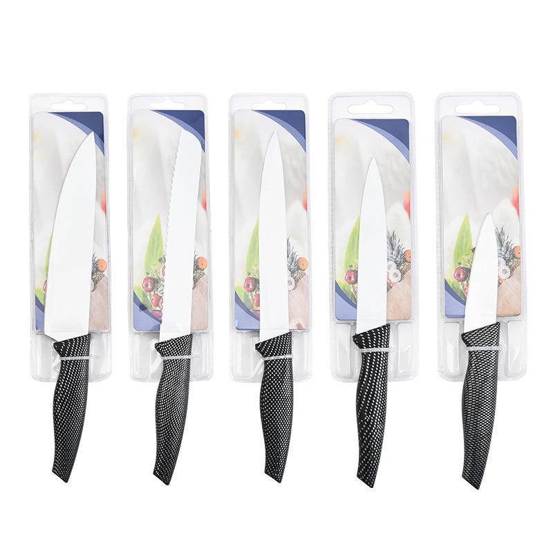 Cuchillo de cocina de comercio exterior cuchillo de pintura de acero inoxidable mango de malla negra regalo de negocios cuchillo único embalaje de succión de doble cara al por mayor