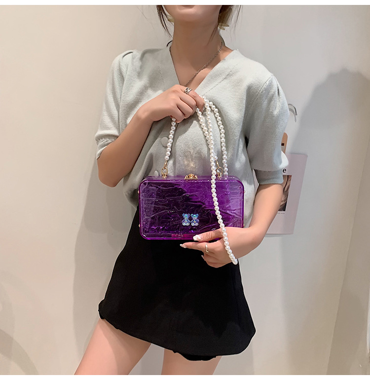 Transparent Box Acrylic Beaded Chain Small Square Bag 2021 Korean Style Soft Girl Fashion Shoulder Messenger Bag display picture 18