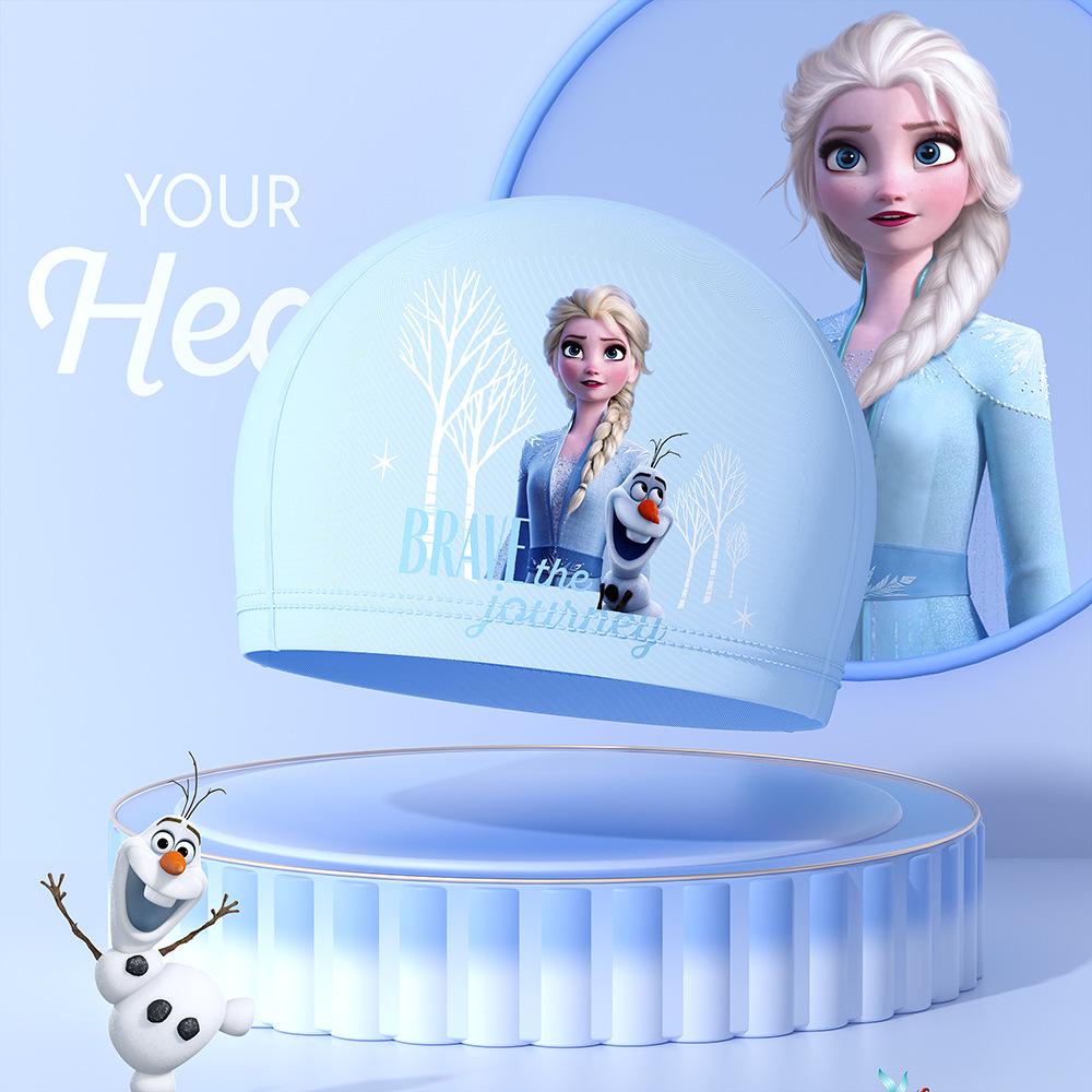 Gorro de natación para niños y niñas de Disney, tela cómoda que no aprieta la cabeza, nuevo estilo bonito para niñas con cabello largo, equipo de natación profesional.