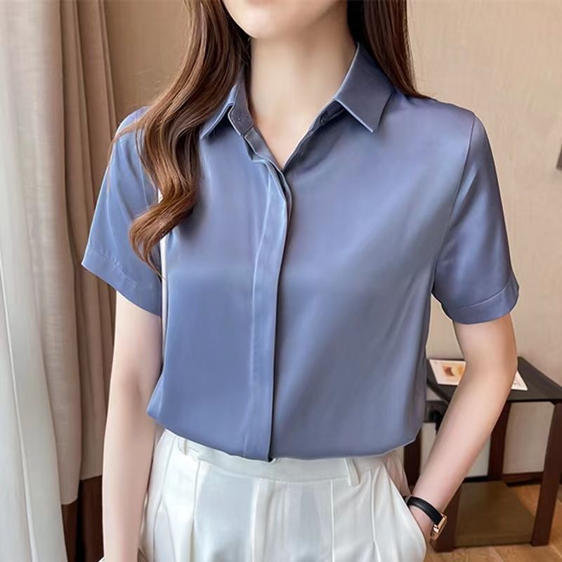 杭州のシルクのシャツの女性の長袖の春秋服の新型の绢糸の上着の白い職業は底のシャツの女性を詰めます。|undefined