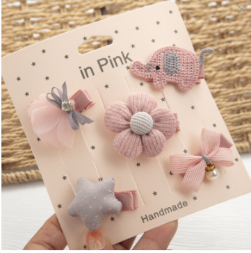 어린이 수제 헤어 액세서리 만화 머리핀 소녀 헤어 액세서리 세트 아기 꽃 포장 천 클립 카드 클립