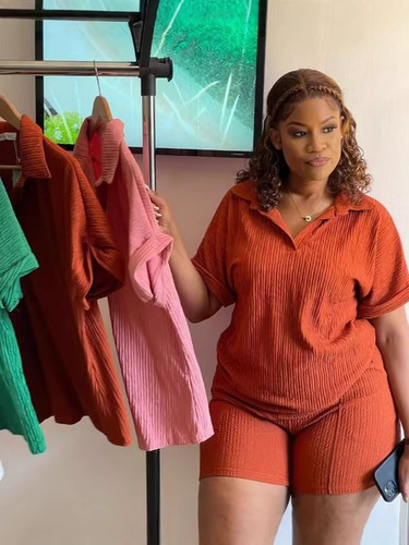 Free Shipping Cross-border Amazon: Stylish & Casual Solid-Color Women's Short-Sleeve Suit—Loose Fit, Perfectly Versatile for Europe and America