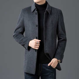 2024中长款翻领格纹双面尼羊绒外套装可拆羽绒内胆羊毛大衣外套男
