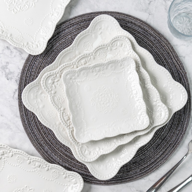 New embossed ceramic western food Nordic dish plate square household ceramic tableware microwave oven tableware export original New embossed ceramic western food Nordic dish plate square household ceramic tableware microwave oven tableware export original