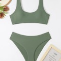 新款分体两件套泳衣系带纯色比基尼性感修身泳装沙滩外贸泳装女