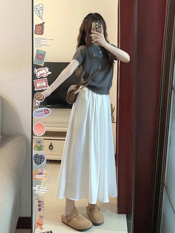 White Skirt for Petite Women, 2026 New Summer Style for Slightly Chubby Figures, Polo Shirt and Short-Sleeve T-Shirt Two-Piece Set White Skirt for Petite Women, 2026 New Summer Style for Slightly Chubby Figures, Polo Shirt and Short-Sleeve T-Shirt Two-Piece Set