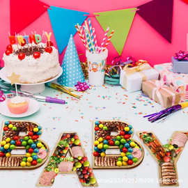 竹制字母托盘木质熟食板零食点生日派对装饰托盘水果奶酪托盘