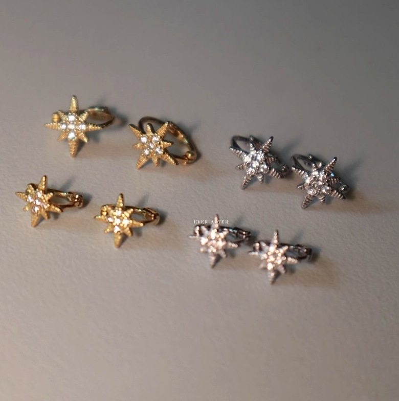 Super sparkling octagonal star-shaped cubic zirconia small hoop earrings, simple and stylish, with a chic and elegant design, perfect for pairing with other earrings, and featuring a unique and niche design