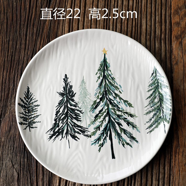 新しいクリスマスシリーズは米国に輸出セラミック食器大小プレートフラットプレートディーププレートヘラジカクリスマスツリーパターン食器|undefined