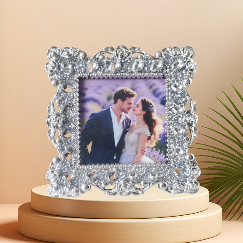 Cross-Border Creative Full-Diamond Photo Frame Modern Simple Handmade Diamond-Encrusted Desktop Ornaments Horizontal and Vertical Universal Photo Frame Photo Frame Wholesale