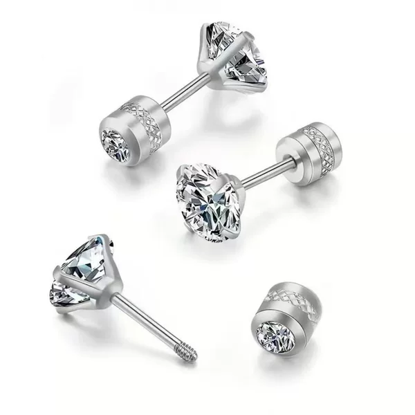 Medical Grade 316L Titanium Steel Double-Ended Diamond-Encrusted Earrings for Women, Non-Allergenic Zircon Ear Bone Studs, Stainless Steel Earrings, Ear Accessories