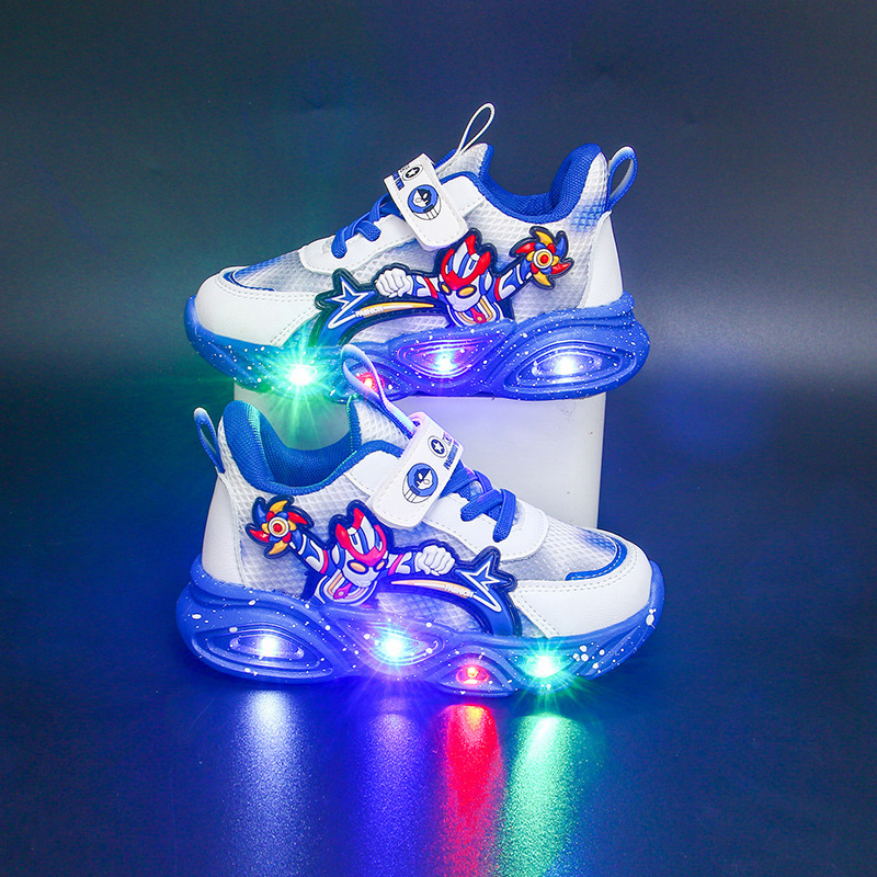 Children's Shoes with Lights, Boys' Sports Shoes, Autum Luminous Kidsren's Shoes, Leather Surface, Waterproof, Non-Slip, Soft Bottom Cartoon Kidsren's Shoes