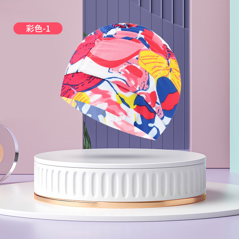 Sombrero de tela de natación adulto unisex cuidado del cabello protección del oído gorro de natación moda no-apriete cabeza plisada gorro de natación al por mayor