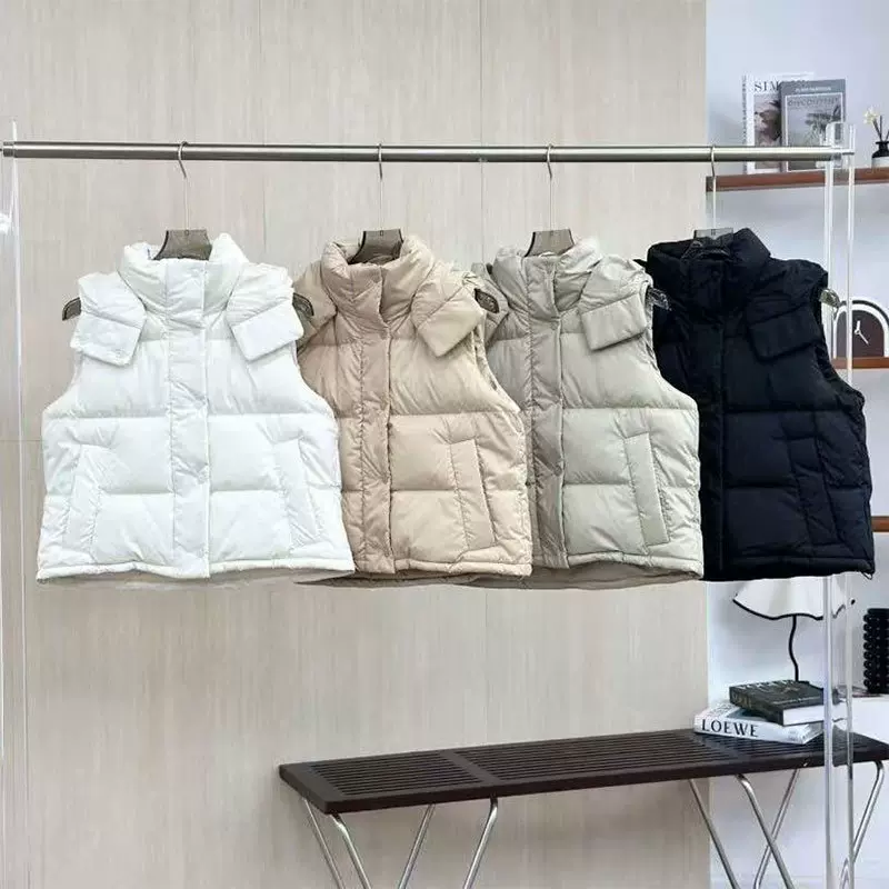纯原版本 秋冬季lulu四格泡芙背心白鸭绒可拆连帽短款女羽绒马甲