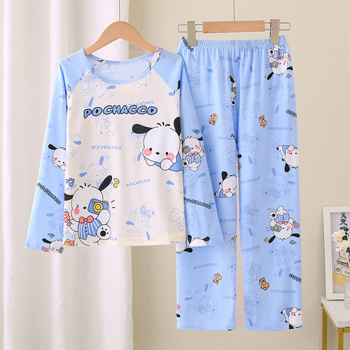 Children's Spring and Autumn Season Milk Silk Long Sleeve Hooded Cartoon Print Home Wear for Toddlers and Kids, Cross-border International Trade