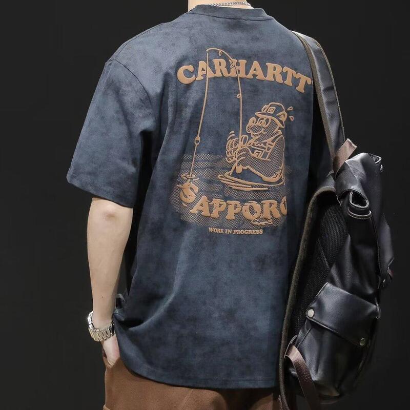 香港スタイルの漫画多用途プリントトップストレンディなブランド半袖 Tシャツメンズ夏ルーズカジュアルイン半袖 Tシャツ|undefined